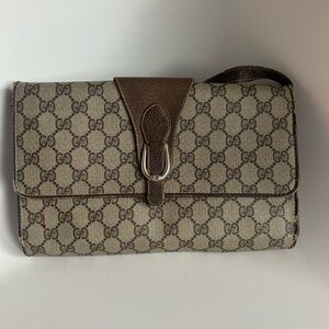 Gucci Monogram Brown and Cream Clutch